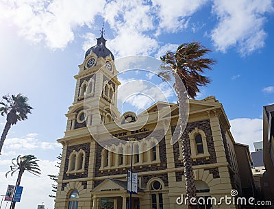 The Glenelg Town Hall on Moseley Square in the City of Holdfast Bay at Glenelg. Editorial Stock Photo